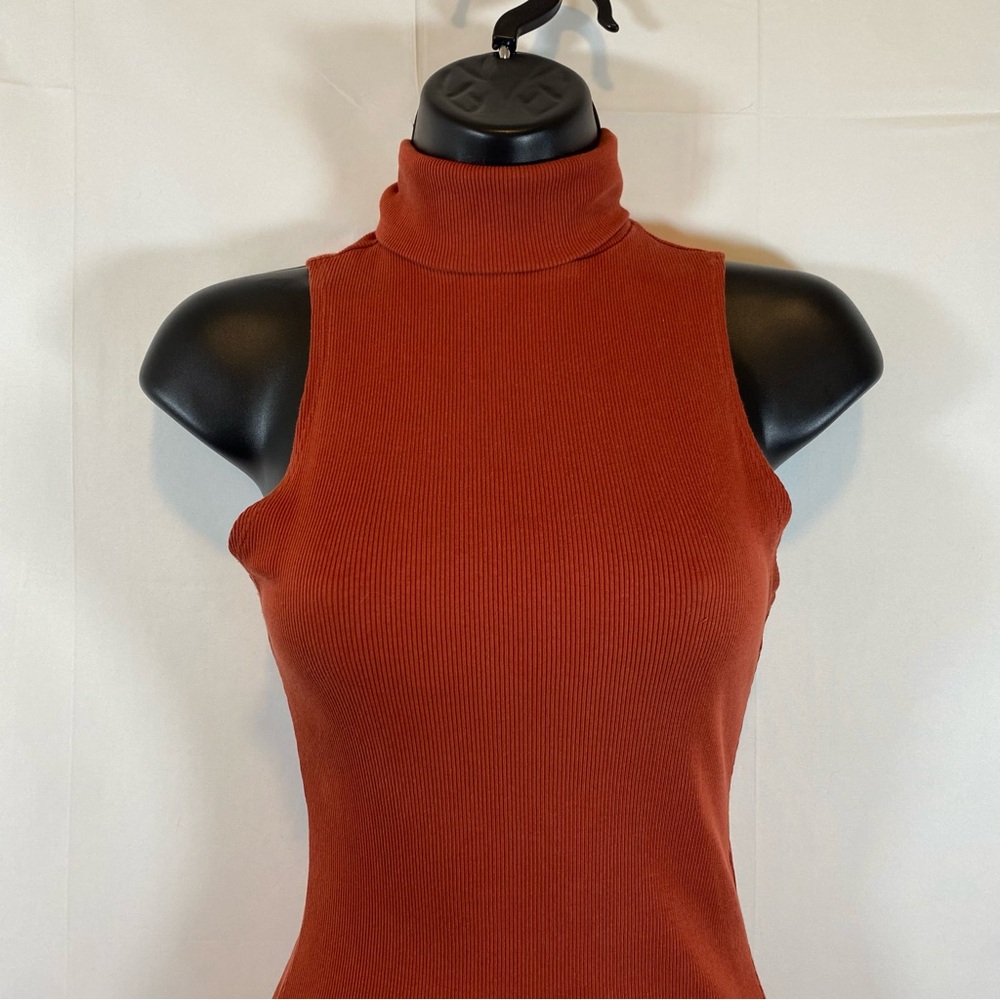 Zara Sleeveless Terracotta Ribbed Turtleneck Bodysuit